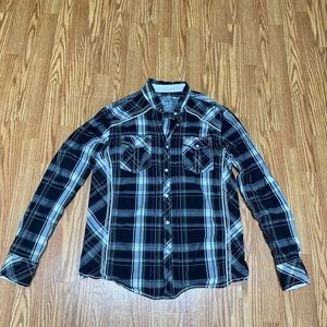 BKE Mens athletic Fit Button Down Long Sleeve Collared Shirt Western Plaid med
